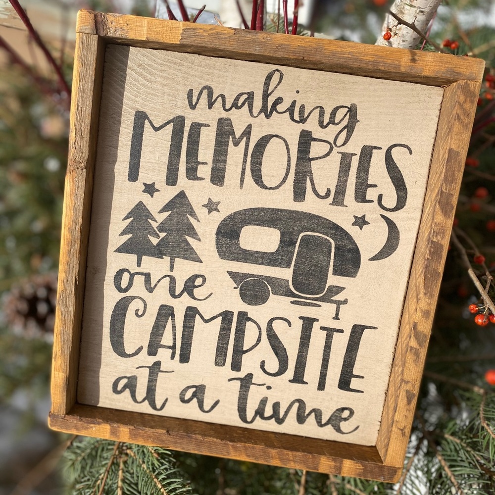 Handmade camping sign